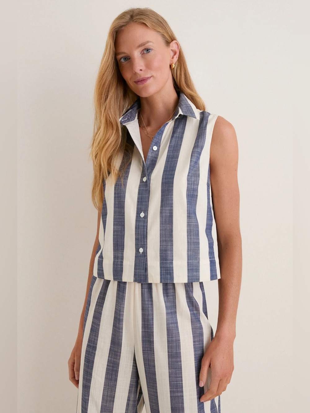 NWT Tuckernuck Villa Stripe Carlo Sleeveless Button Down Top in Blue/White, M